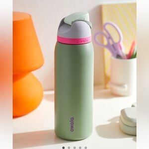 Owala Green Water Bottle with Pink Accent